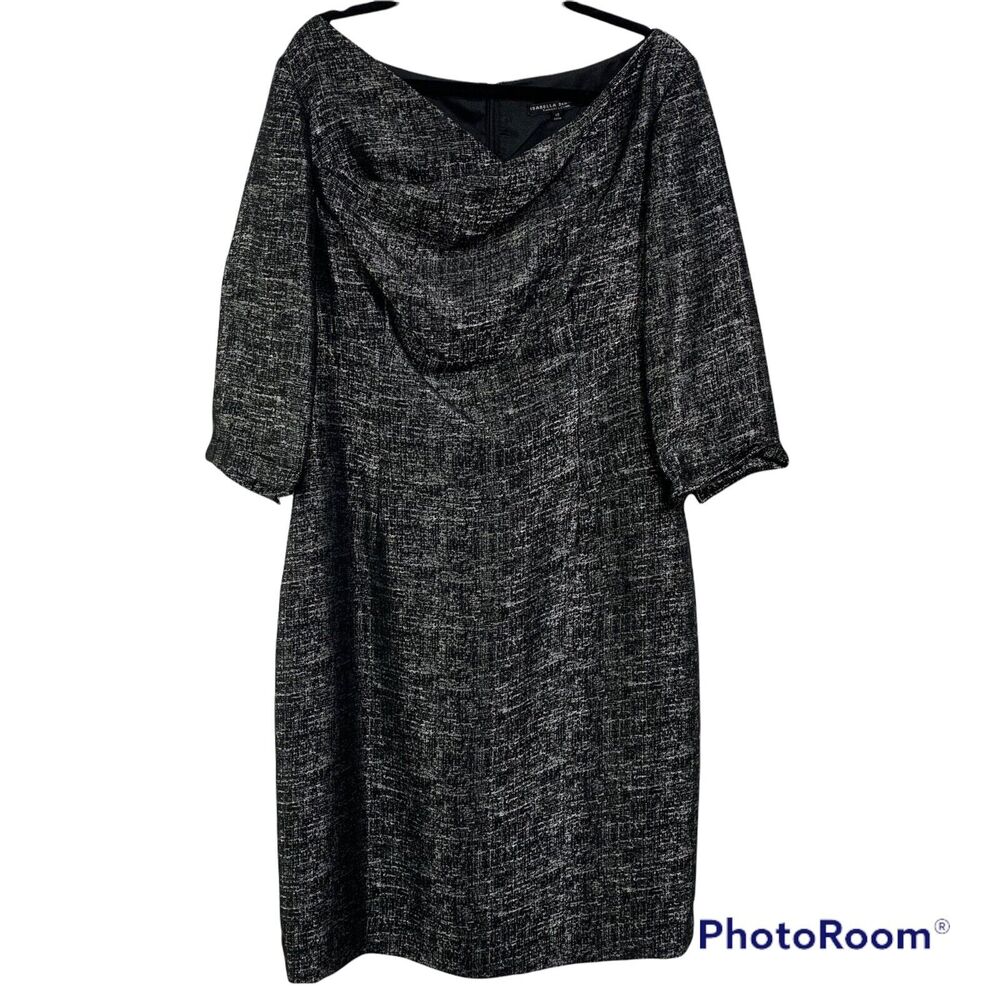 Isabella DeMarco Sz 12 Sheath Dress Black Silver Metallic Boat Cowl Neck Women’s